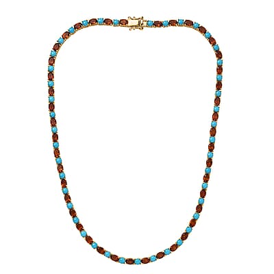 Premium Sleeping Beauty Turquoise and Santa Ana Madeira Citrine 31.90 ctw Tennis Necklace in 18K Vermeil Yellow Gold Over Sterling Silver 18 Inches