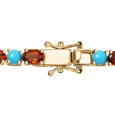 Premium Sleeping Beauty Turquoise and Santa Ana Madeira Citrine 31.90 ctw Tennis Necklace in 18K Vermeil Yellow Gold Over Sterling Silver 18 Inches