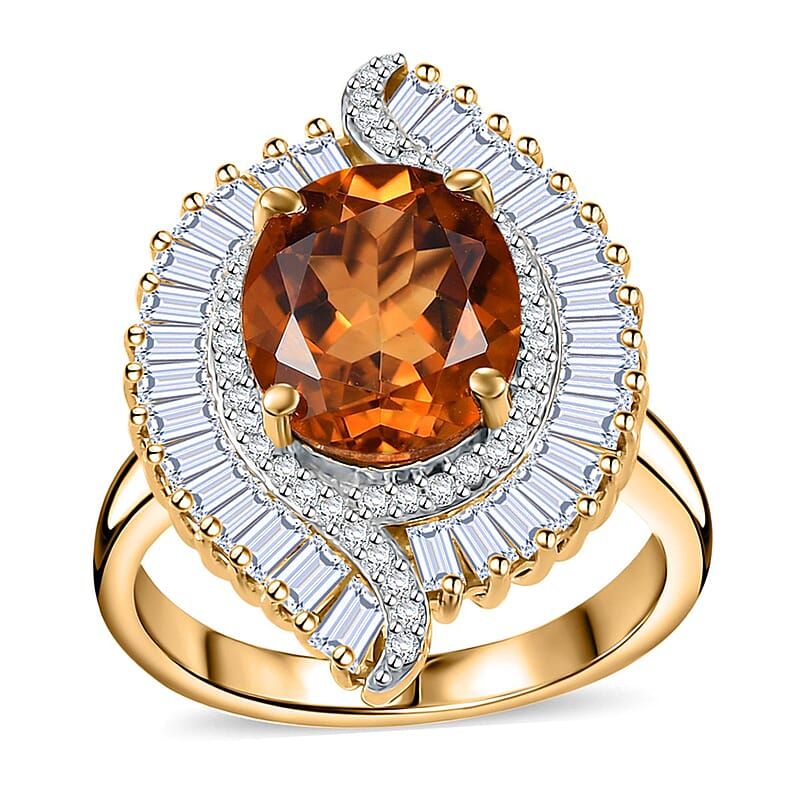 Premium Santa Ana Madeira Citrine and White Topaz 5.30 ctw Ring in 18K Vermeil Yellow Gold Over Sterling Silver (Size 6.0)