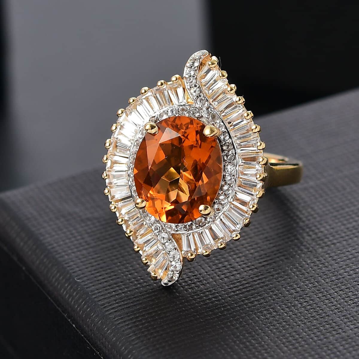 Premium Santa Ana Madeira Citrine and White Topaz 5.30 ctw Ring in 18K Vermeil Yellow Gold Over Sterling Silver (Size 6.0) image number 1