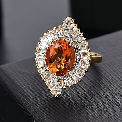 Premium Santa Ana Madeira Citrine and White Topaz 5.30 ctw Ring in 18K Vermeil Yellow Gold Over Sterling Silver (Size 6.0)