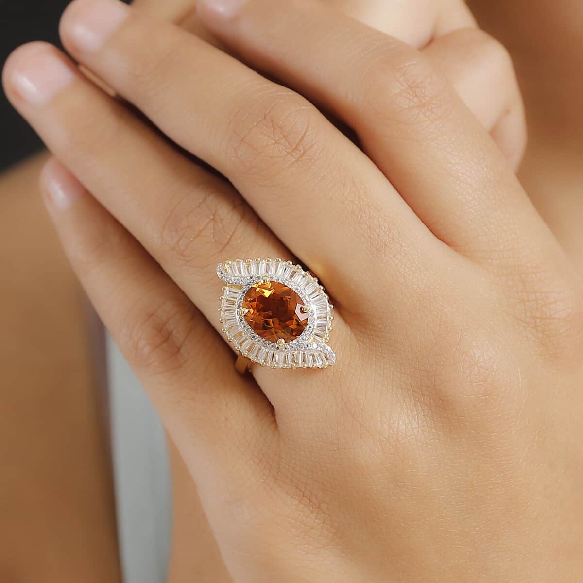 Premium Santa Ana Madeira Citrine and White Topaz 5.30 ctw Ring in 18K Vermeil Yellow Gold Over Sterling Silver (Size 6.0) image number 2