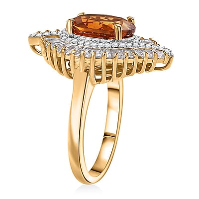 Premium Santa Ana Madeira Citrine and White Topaz 5.30 ctw Ring in 18K Vermeil Yellow Gold Over Sterling Silver (Size 6.0)
