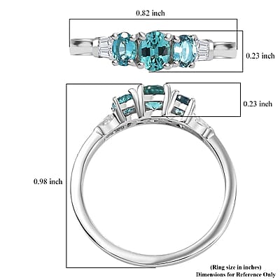 D'Joy Premium Pirineu Lagoon Tourmaline and Moissanite 0.90 ctw Trinity Ring in Rhodium Over Sterling Silver (Size 10.0)