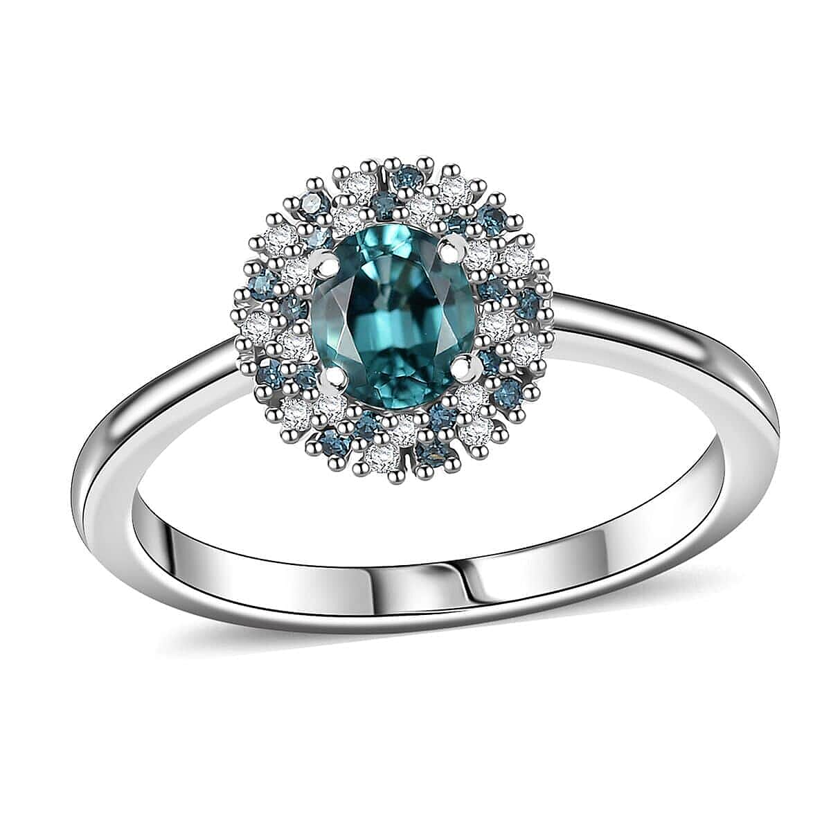 Luxoro Premium Pirineu Lagoon Tourmaline, Blue and Diamond I2 0.90 ctw Celestial Halo Ring in 10K White Gold (Size 6.5) image number 0