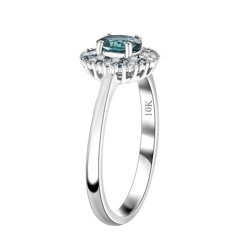Luxoro Premium Pirineu Lagoon Tourmaline, Blue and Diamond I2 0.90 ctw Celestial Halo Ring in 10K White Gold (Size 6.5)