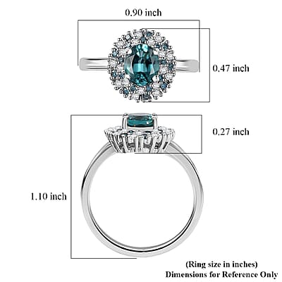 Luxoro Premium Pirineu Lagoon Tourmaline, Blue and Diamond I2 0.90 ctw Celestial Halo Ring in 10K White Gold (Size 6.5)