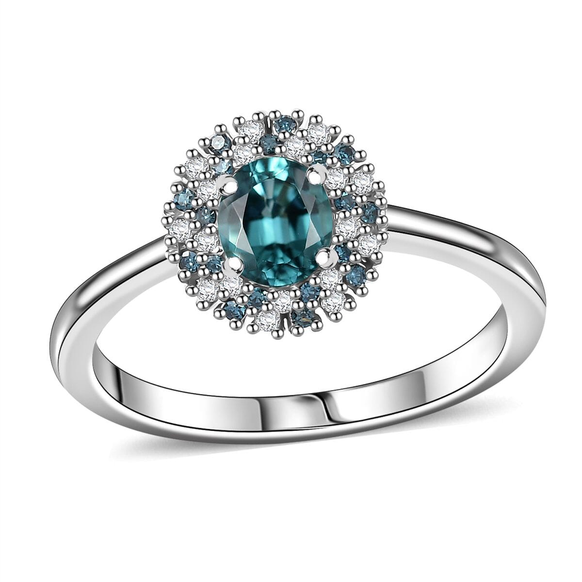 Luxoro Premium Pirineu Lagoon Tourmaline, Blue and Diamond I2 0.90 ctw Celestial Halo Ring in 10K White Gold (Size 8.0) image number 0
