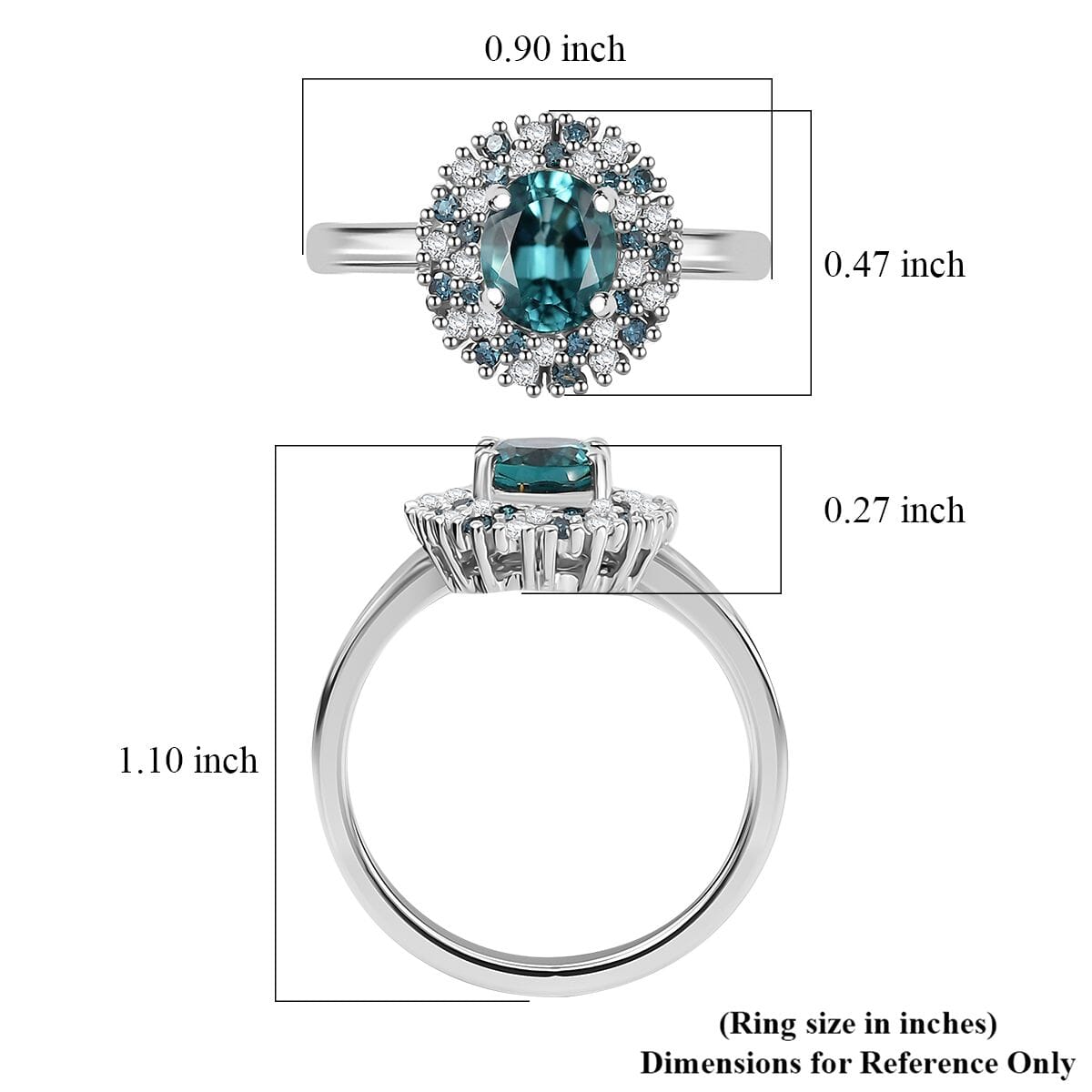 Luxoro Premium Pirineu Lagoon Tourmaline, Blue and Diamond I2 0.90 ctw Celestial Halo Ring in 10K White Gold (Size 8.0) image number 5