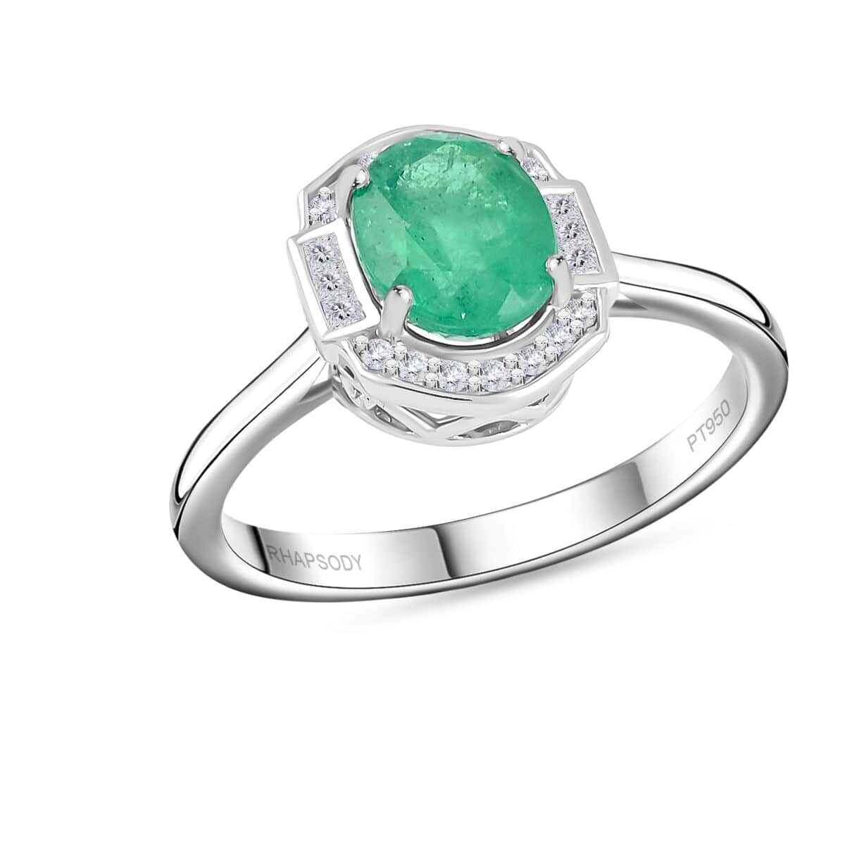 Rhapsody AAAA Kagem Zambian Emerald and E-F VS Diamond 2.05 ctw Ring in 950 Platinum (Size 6.0) 6.65 Grams image number 0