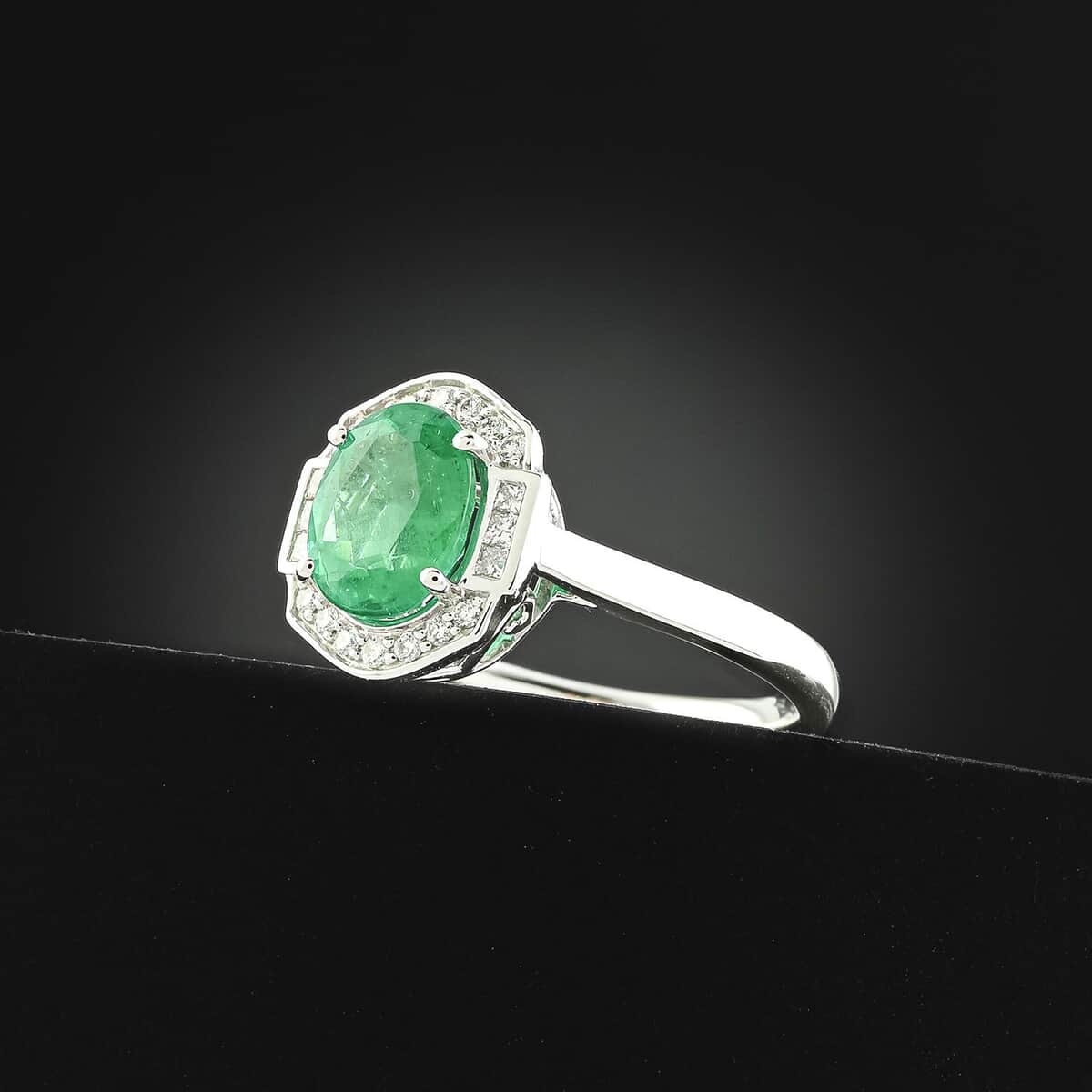 Rhapsody AAAA Kagem Zambian Emerald and E-F VS Diamond 2.05 ctw Ring in 950 Platinum (Size 6.0) 6.65 Grams image number 1