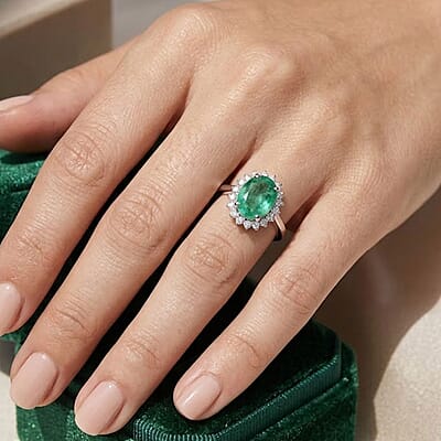 Certified & Appraised Rhapsody 950 Platinum AAAA Kagem Zambian Emerald, Diamond (E-F, VS) (0.17 cts) Ring (Size 5.0) (6.30 g) 1.30 ctw