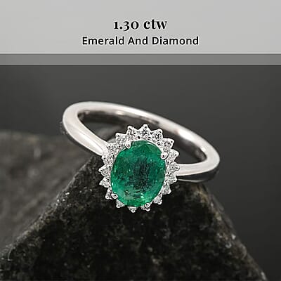 Certified & Appraised Rhapsody 950 Platinum AAAA Kagem Zambian Emerald, Diamond (E-F, VS) (0.17 cts) Ring (Size 5.0) (6.30 g) 1.30 ctw