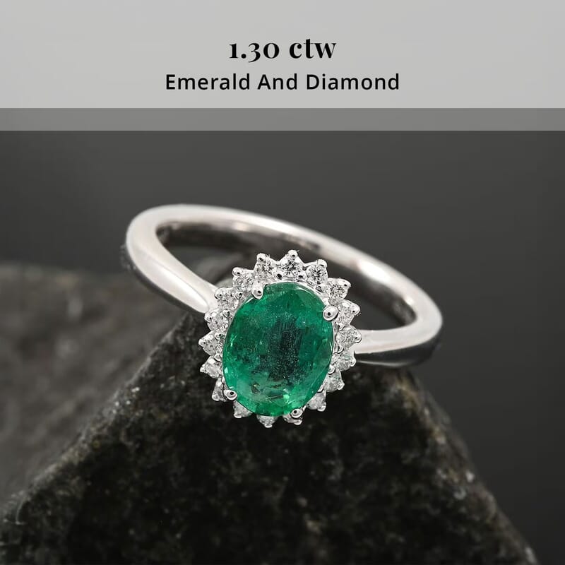 Certified & Appraised Rhapsody 950 Platinum AAAA Kagem Zambian Emerald, Diamond (E-F, VS) (0.17 cts) Ring (Size 5.0) (6.30 g) 1.30 ctw