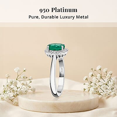 Certified & Appraised Rhapsody 950 Platinum AAAA Kagem Zambian Emerald, Diamond (E-F, VS) (0.17 cts) Ring (Size 5.0) (6.30 g) 1.30 ctw