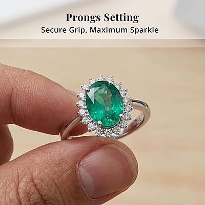 Certified & Appraised Rhapsody 950 Platinum AAAA Kagem Zambian Emerald, Diamond (E-F, VS) (0.17 cts) Ring (Size 5.0) (6.30 g) 1.30 ctw