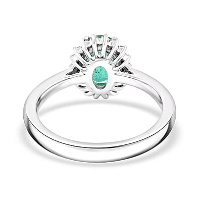 Certified & Appraised Rhapsody 950 Platinum AAAA Kagem Zambian Emerald, Diamond (E-F, VS) (0.17 cts) Ring (Size 5.0) (6.30 g) 1.30 ctw