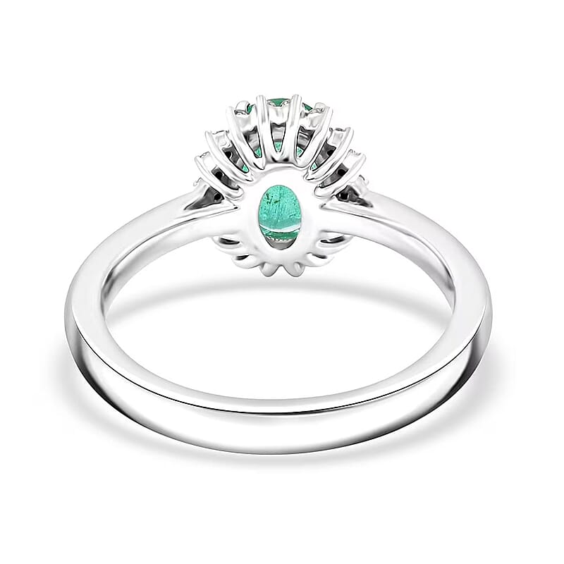 Certified & Appraised Rhapsody 950 Platinum AAAA Kagem Zambian Emerald, Diamond (E-F, VS) (0.17 cts) Ring (Size 5.0) (6.30 g) 1.30 ctw