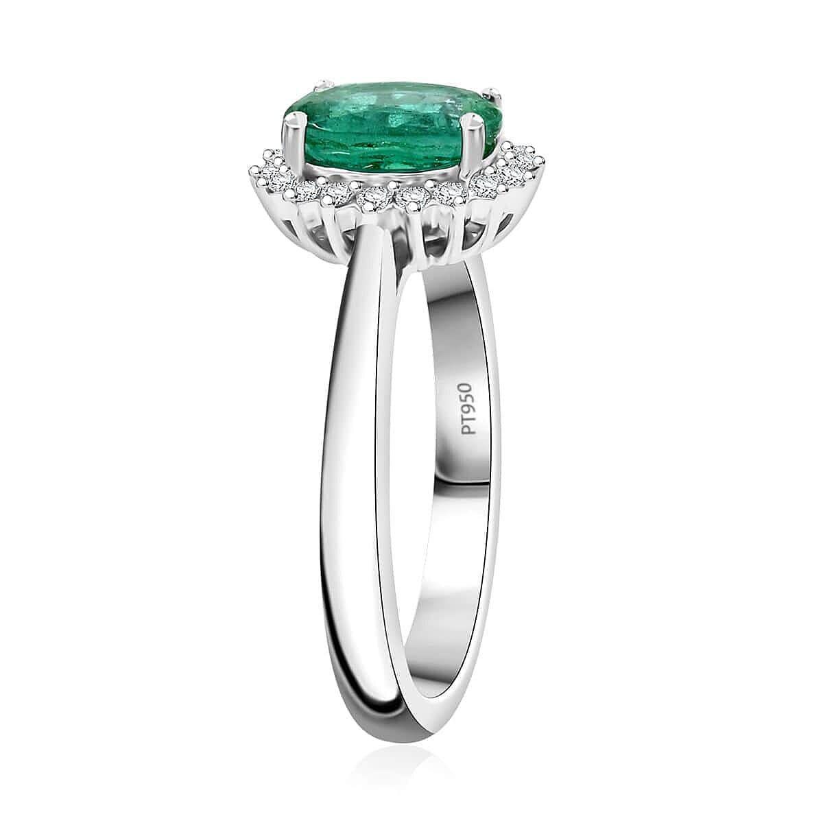 Certified & Appraised Rhapsody 950 Platinum AAAA Kagem Zambian Emerald, Diamond (E-F, VS) (0.17 cts) Ring (Size 6.5) (6.30 g) 1.30 ctw image number 3