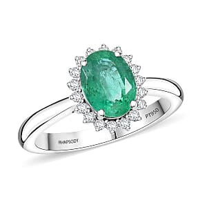 Certified & Appraised Rhapsody AAAA Nova Era Emerald and E-F VS Diamond 1.30 ctw Ring in 950 Platinum (Size 8.0) 6.30 Grams