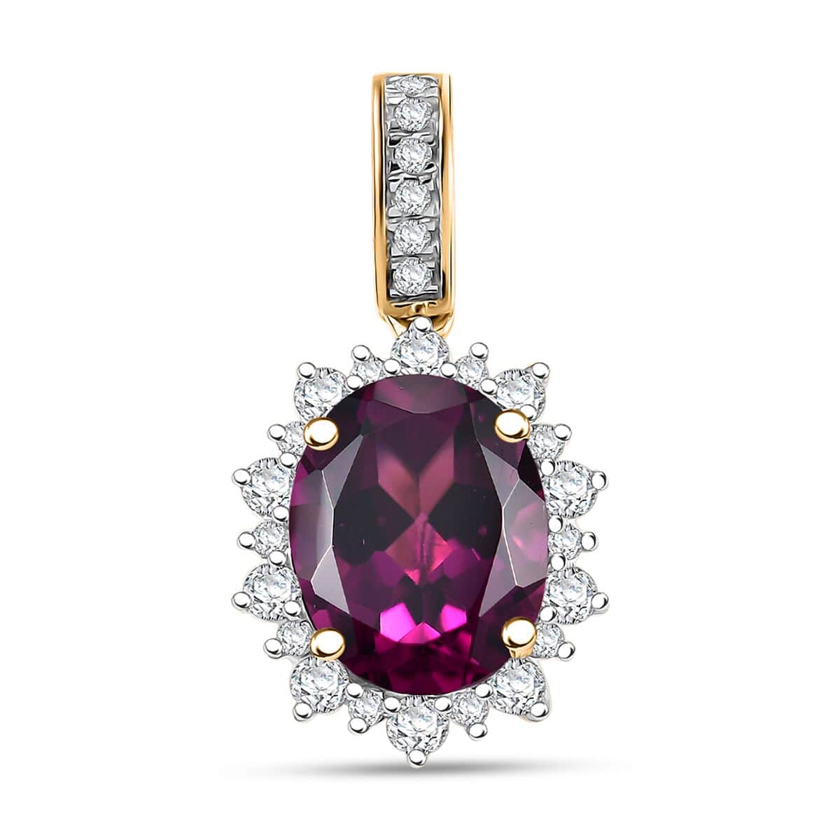 Doorbuster Certified & Appraised Luxoro AAA Radiant Ember Garnet and I2 Diamond 3.61 ctw Sunburst Pendant in 10K Yellow Gold image number 0