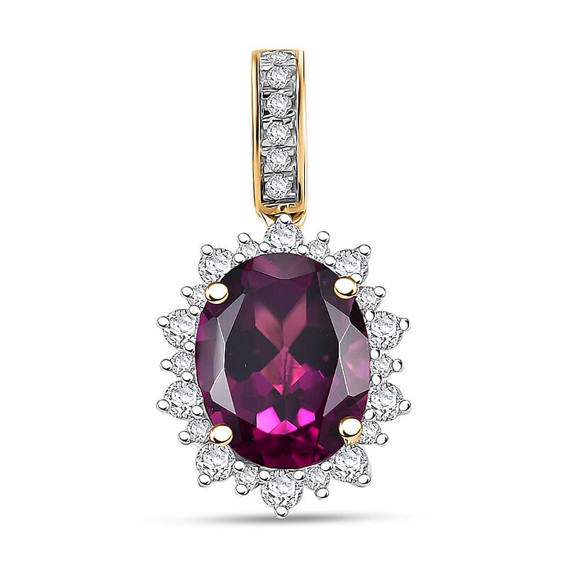 Certified & Appraised Luxoro AAA Radiant Ember Garnet and I2 Diamond 3.61 ctw Sunburst Pendant in 10K Yellow Gold