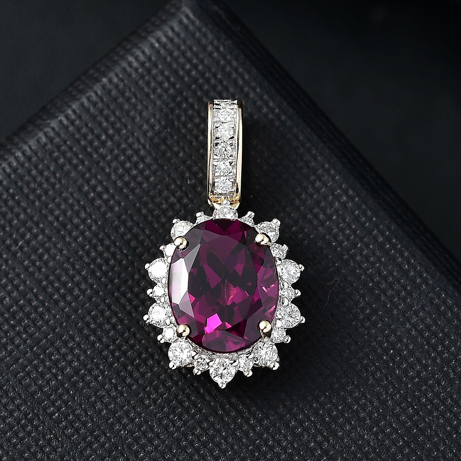 Certified & Appraised Luxoro AAA Radiant Ember Garnet and I2 Diamond 3.61 ctw Sunburst Pendant in 10K Yellow Gold