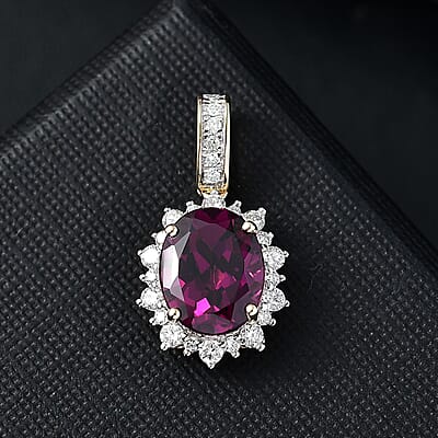 Certified & Appraised Luxoro AAA Radiant Ember Garnet and I2 Diamond 3.61 ctw Sunburst Pendant in 10K Yellow Gold