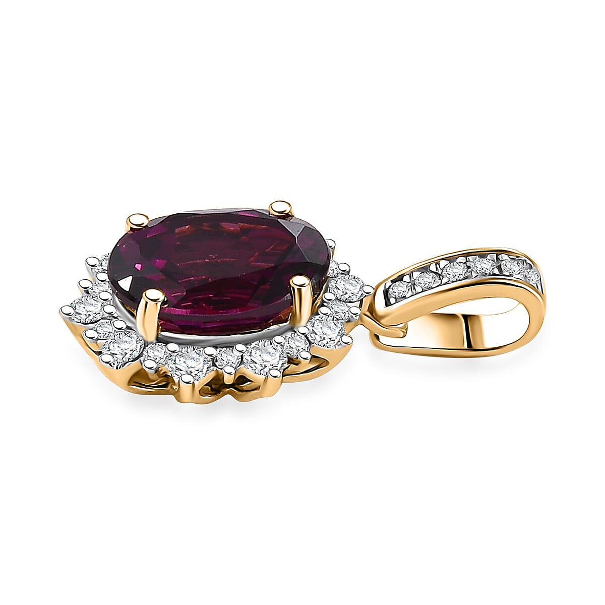 Certified & Appraised Luxoro AAA Radiant Ember Garnet and I2 Diamond 3.61 ctw Sunburst Pendant in 10K Yellow Gold