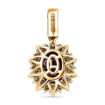 Certified & Appraised Luxoro AAA Radiant Ember Garnet and I2 Diamond 3.61 ctw Sunburst Pendant in 10K Yellow Gold