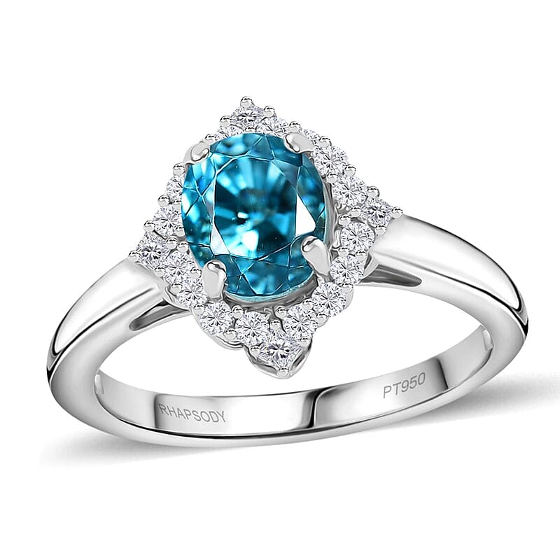 Rhapsody AAAA Ratanakiri Blue Zircon and E-F VS Diamond 3.40 ctw Ring in 950 Platinum (Size 10.0) 5.40 Grams