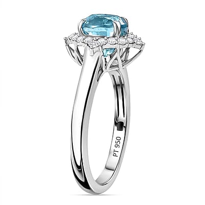 Rhapsody AAAA Ratanakiri Blue Zircon and E-F VS Diamond 3.40 ctw Ring in 950 Platinum (Size 10.0) 5.40 Grams