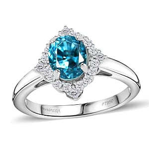 Rhapsody AAAA Ratanakiri Blue Zircon and E-F VS Diamond 3.40 ctw Ring in 950 Platinum (Size 5.0) 5.40 Grams