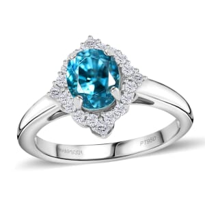 Rhapsody AAAA Ratanakiri Blue Zircon and E-F VS Diamond 3.40 ctw Ring in 950 Platinum (Size 6.0) 5.40 Grams