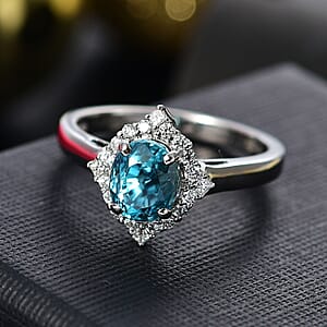 Rhapsody AAAA Ratanakiri Blue Zircon and E-F VS Diamond 3.40 ctw Ring in 950 Platinum (Size 6.0) 5.40 Grams