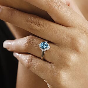 Rhapsody AAAA Ratanakiri Blue Zircon and E-F VS Diamond 3.40 ctw Ring in 950 Platinum (Size 6.0) 5.40 Grams