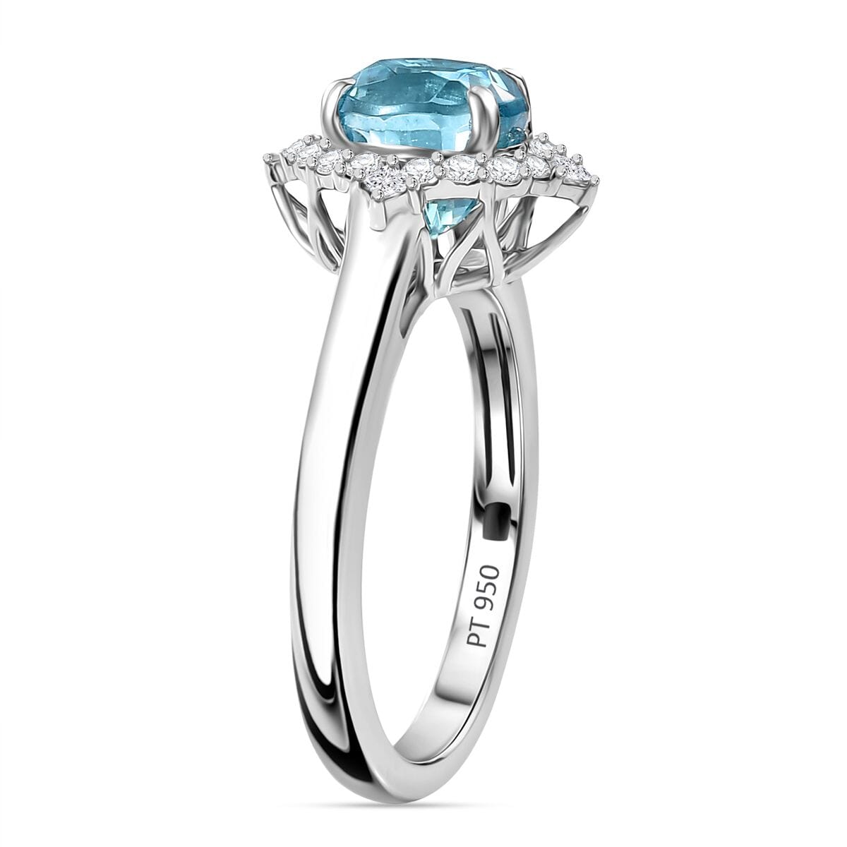 Rhapsody AAAA Ratanakiri Blue Zircon and E-F VS Diamond 3.40 ctw Ring in 950 Platinum (Size 8.0) 5.40 Grams image number 3