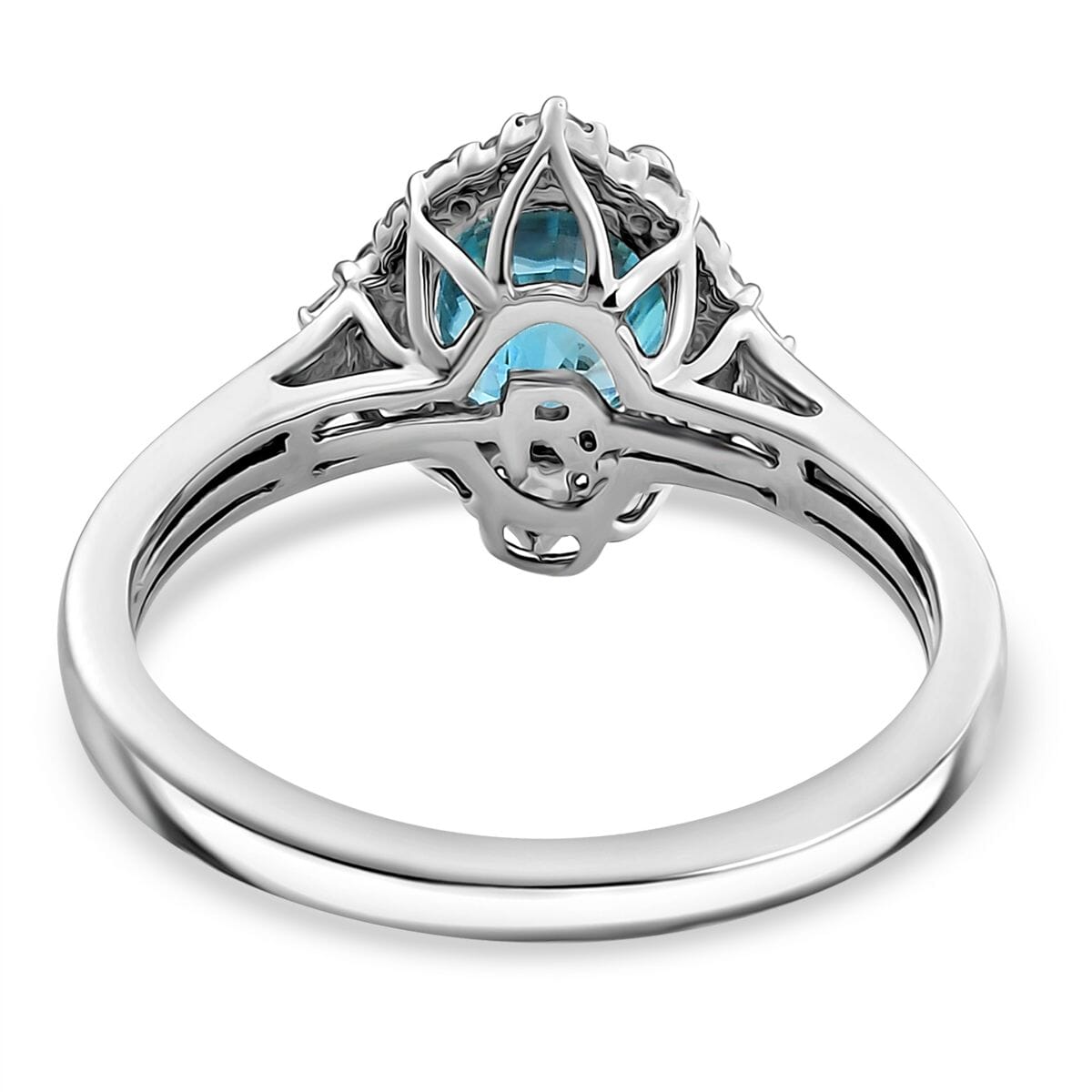 Rhapsody AAAA Ratanakiri Blue Zircon and E-F VS Diamond 3.40 ctw Ring in 950 Platinum (Size 8.0) 5.40 Grams image number 4
