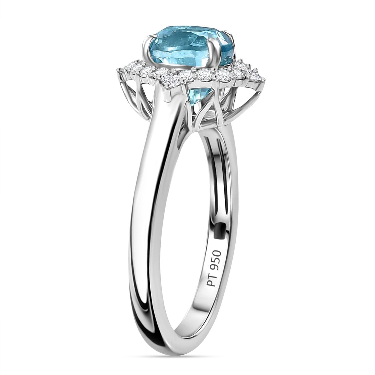 Rhapsody AAAA Ratanakiri Blue Zircon and E-F VS Diamond 3.40 ctw Ring in 950 Platinum (Size 9.5) 5.40 Grams image number 3