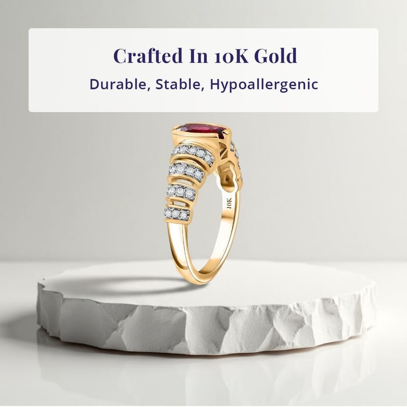 Luxoro AAA Ouro Fino Rubellite and G-H I2 Diamond 1.60 ctw Ring in 10K Yellow Gold (Size 10.0)