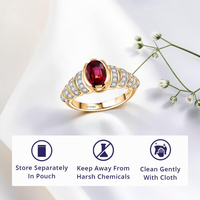 Luxoro AAA Ouro Fino Rubellite and G-H I2 Diamond 1.60 ctw Ring in 10K Yellow Gold (Size 10.0)