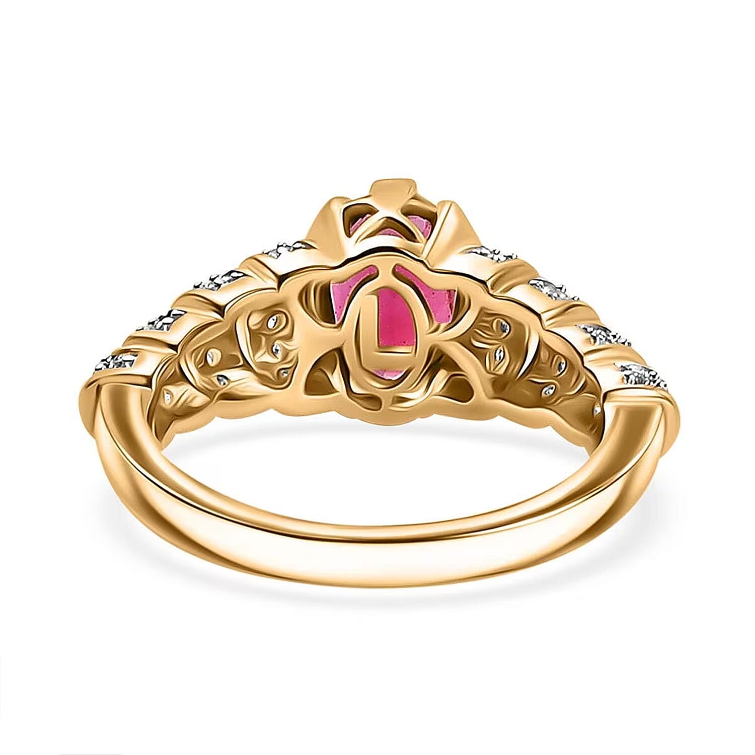 Luxoro AAA Ouro Fino Rubellite and G-H I2 Diamond 1.60 ctw Ring in 10K Yellow Gold (Size 10.0)