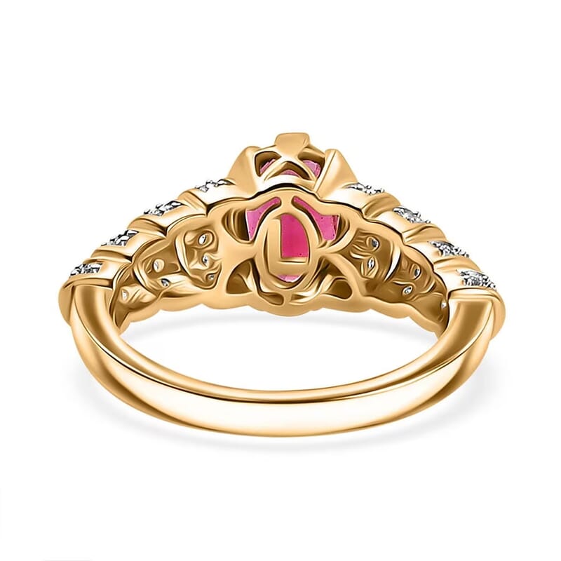 Luxoro AAA Ouro Fino Rubellite and G-H I2 Diamond 1.60 ctw Ring in 10K Yellow Gold (Size 10.0)