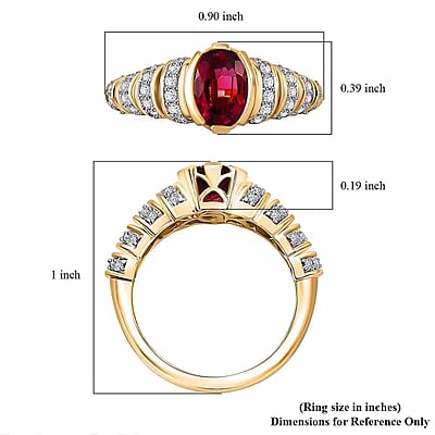 Luxoro AAA Ouro Fino Rubellite and G-H I2 Diamond 1.60 ctw Ring in 10K Yellow Gold (Size 11.0)