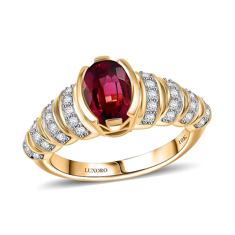 Luxoro AAA Ouro Fino Rubellite and G-H I2 Diamond 1.60 ctw Ring in 10K Yellow Gold (Size 12.0)