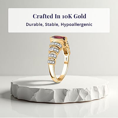 Luxoro AAA Ouro Fino Rubellite and G-H I2 Diamond 1.60 ctw Ring in 10K Yellow Gold (Size 12.0)