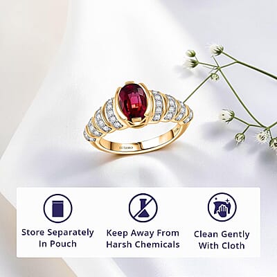 Luxoro AAA Ouro Fino Rubellite and G-H I2 Diamond 1.60 ctw Ring in 10K Yellow Gold (Size 5.0)