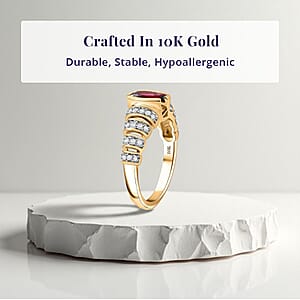 Luxoro AAA Ouro Fino Rubellite and G-H I2 Diamond 1.60 ctw Ring in 10K Yellow Gold (Size 5.5)