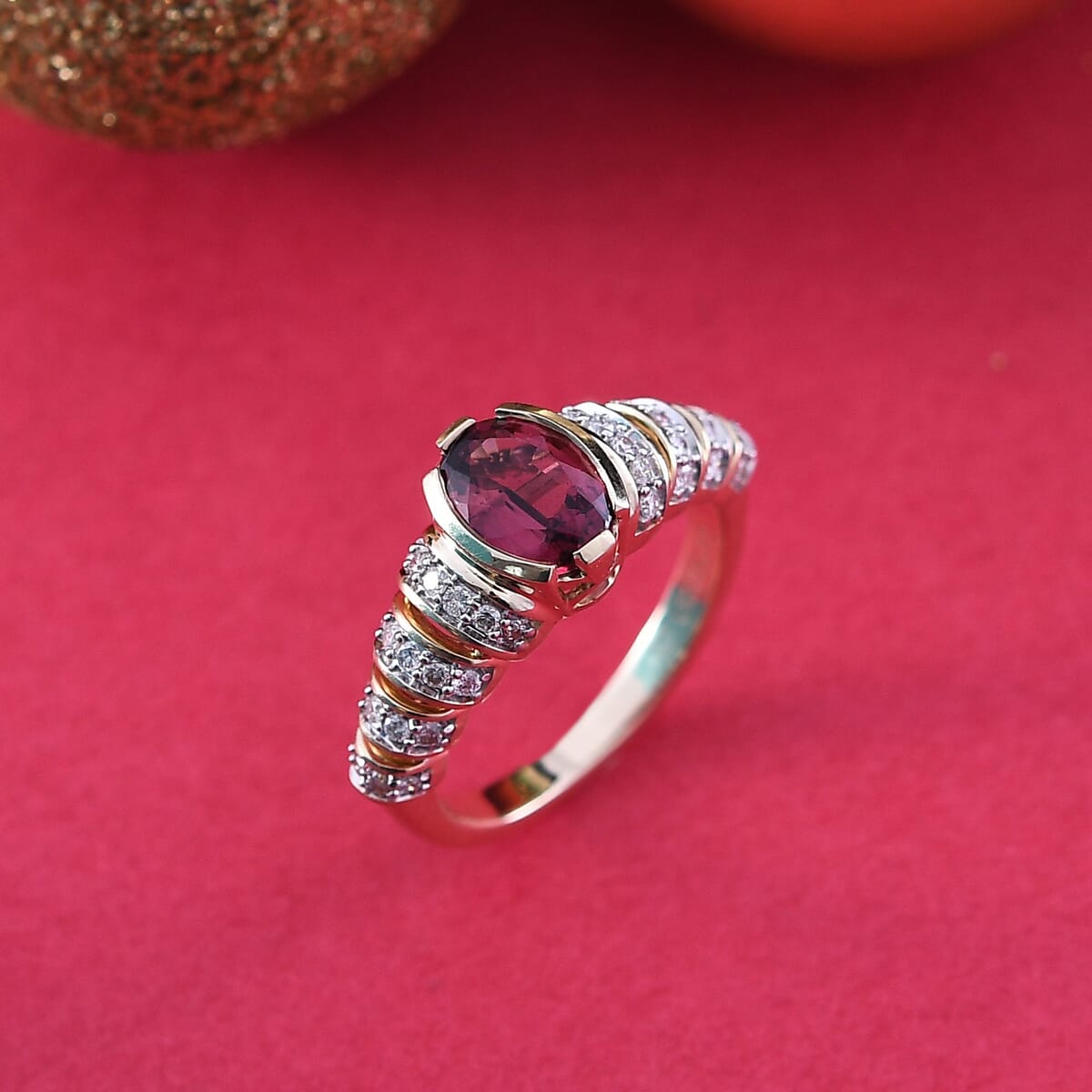 Luxoro AAA Ouro Fino Rubellite and G-H I2 Diamond 1.60 ctw Ring in 10K Yellow Gold (Size 7.0) image number 1