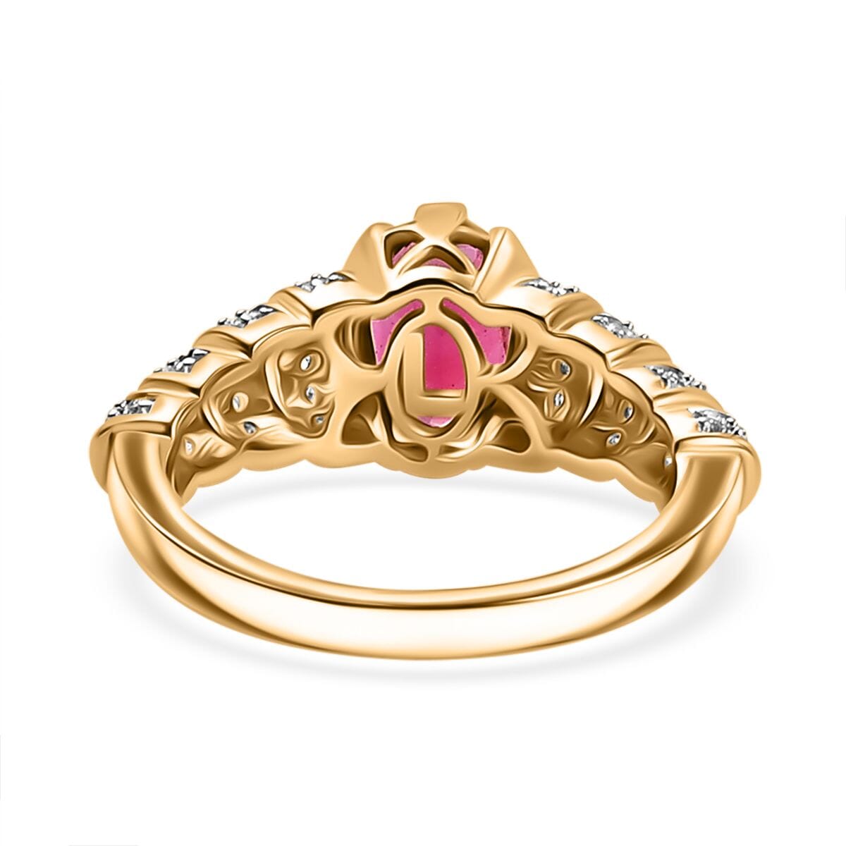 Luxoro AAA Ouro Fino Rubellite and G-H I2 Diamond 1.60 ctw Ring in 10K Yellow Gold (Size 7.0) image number 4